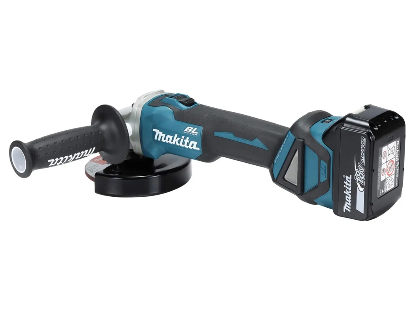 Makita cordless angle grinder DGA511Z with charger and 2 batteries