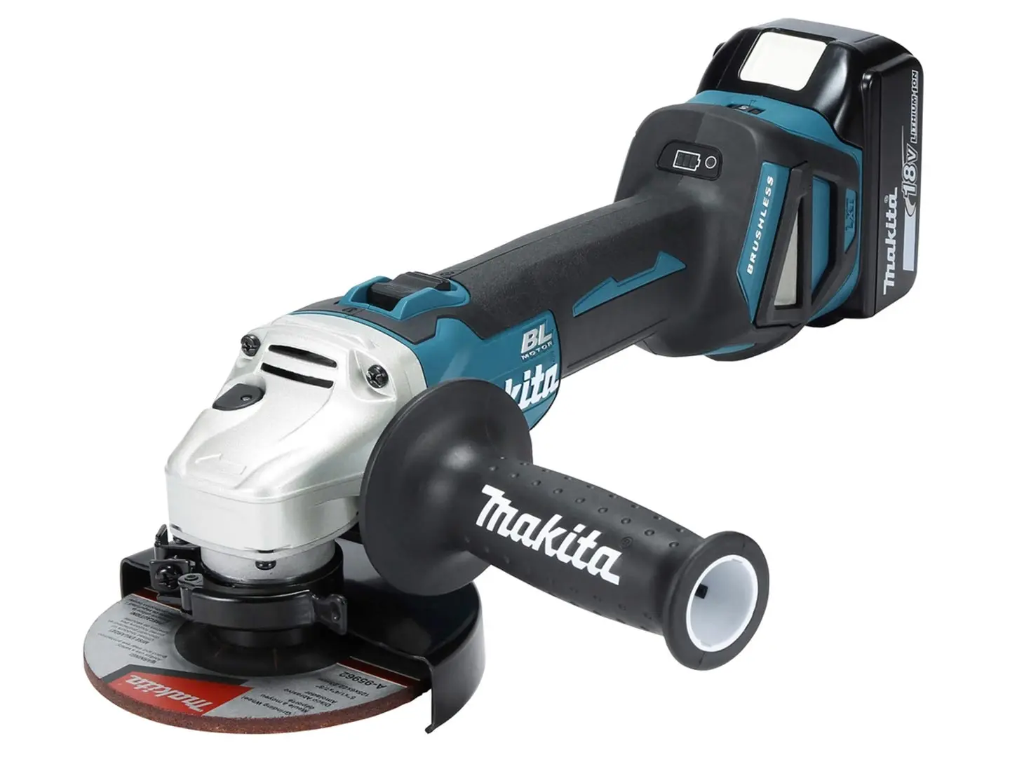 Makita cordless angle grinder DGA511Z with charger and 2 batteries