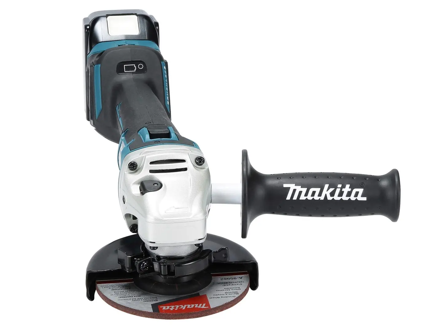 Makita cordless angle grinder DGA511Z with charger and 2 batteries