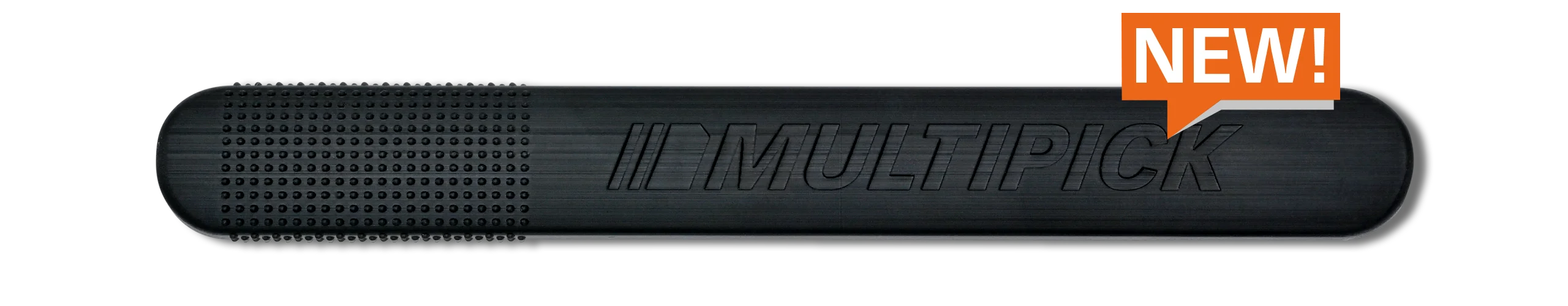 Close-up of the new black Multipick Elite handle featuring the Secure Touch anti-slip zone and engraved Multipick logo