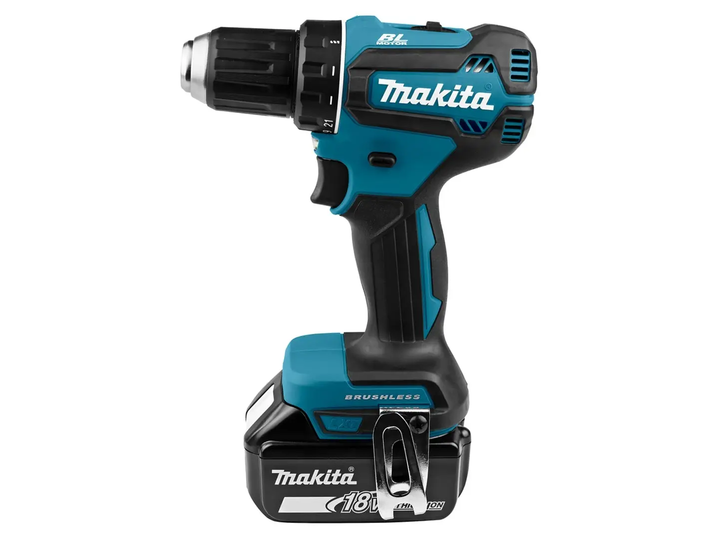 Makita cordless drill driver DDF485 with charger and 2 batteries