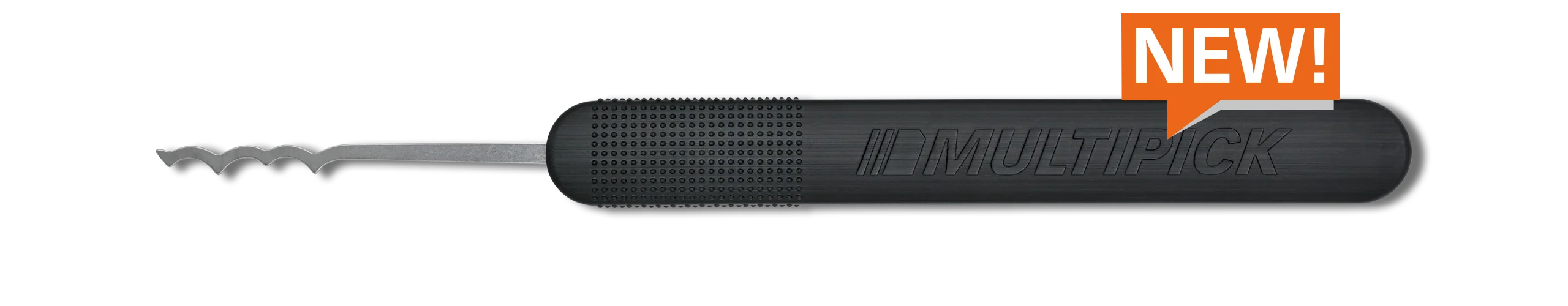 Side view of the new Multipick Elite Wave Rake featuring a precision-cut rake tip and ergonomic Secure Touch handle with Multipick logo