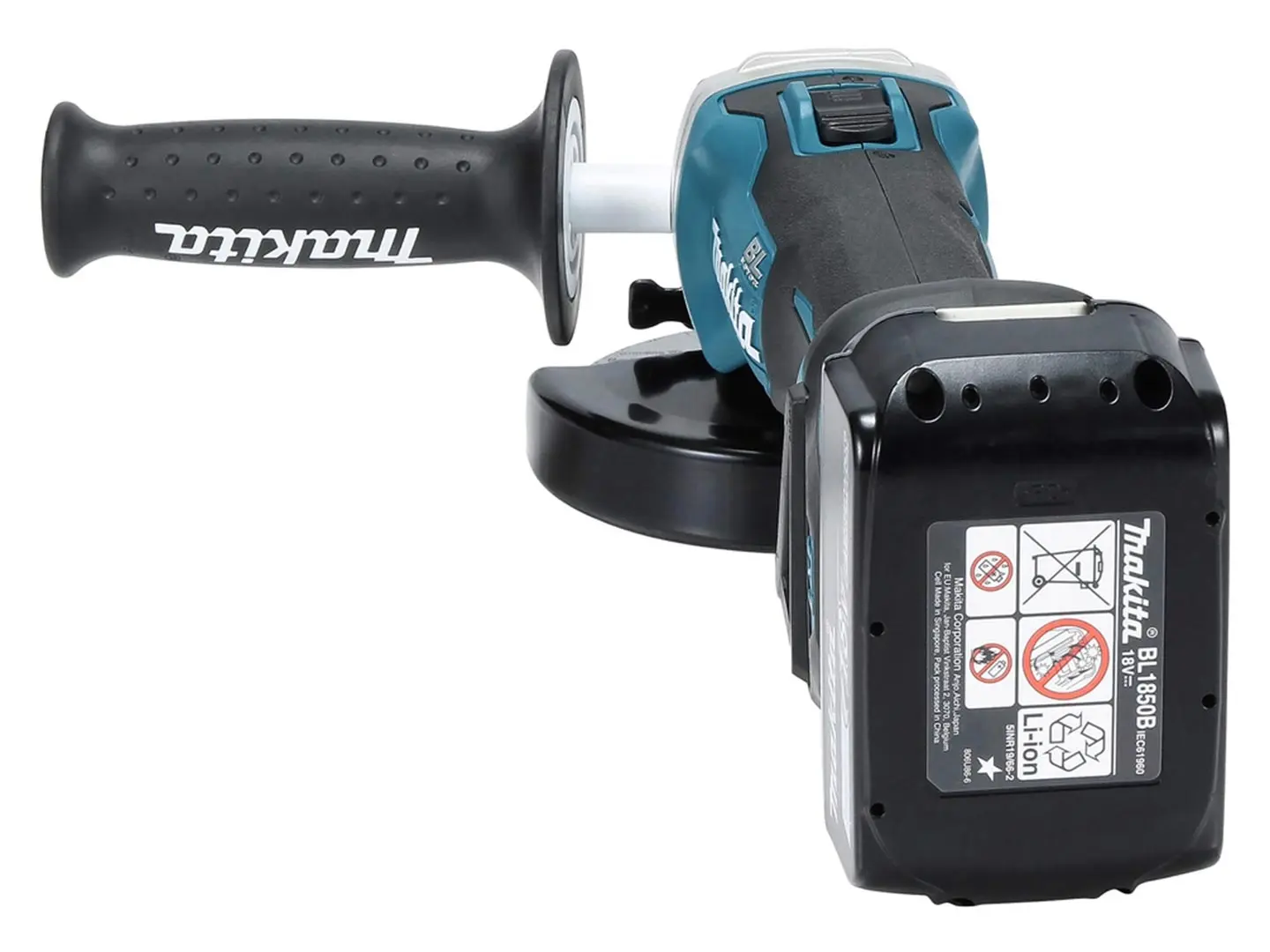 Makita cordless angle grinder DGA511Z with charger and 2 batteries